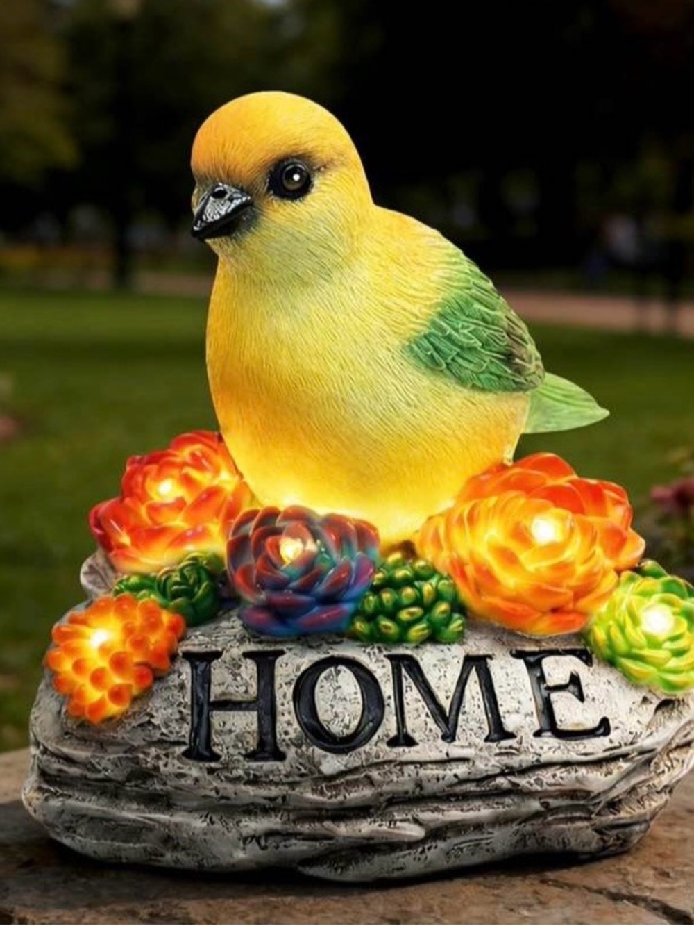 NEW - Solar Garden Statue with Bird & “Home” Sign Solar Bird Light Outdoor Decor